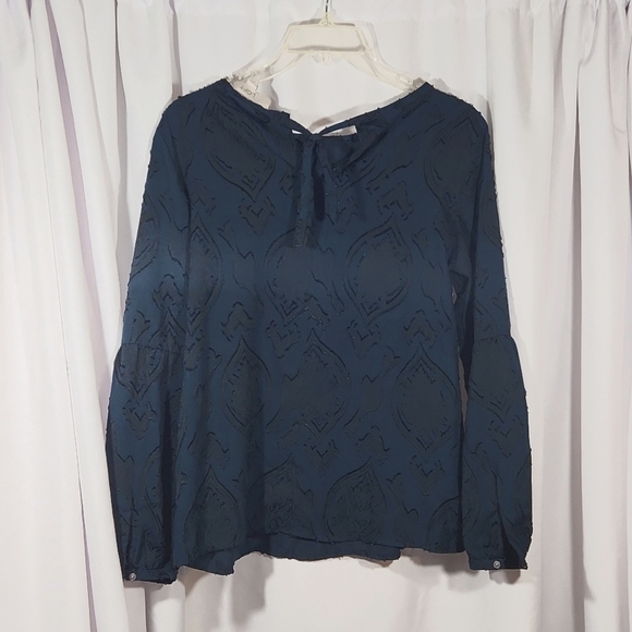 Loft Blue and Black Top with tie closure in the back size Small - Picture 7 of 12